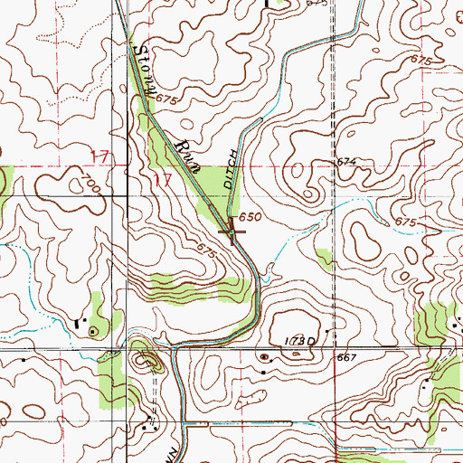 Topographic Map of Stony Run, IN