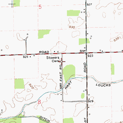 Topographic Map of Stowers Cemetery, IN