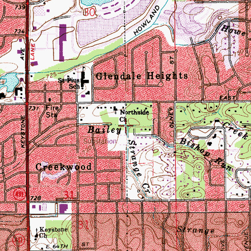 Topographic Map of Strange Creek, IN