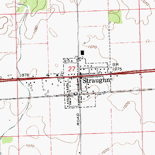 Topographic Map of Straughn, IN