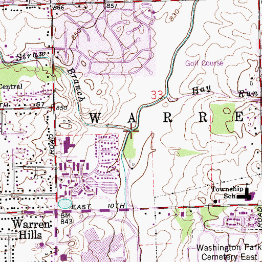 Topographic Map of Straw Branch, IN
