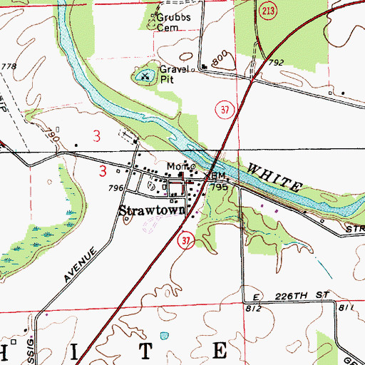 Topographic Map of Strawtown, IN