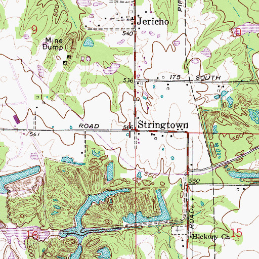 Topographic Map of Stringtown, IN
