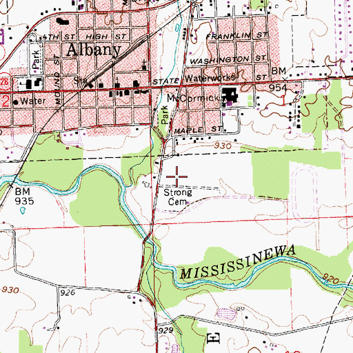 Topographic Map of Strong Cemetery, IN