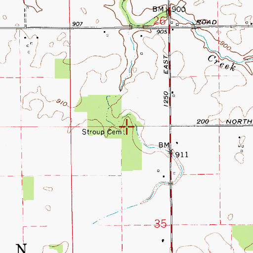 Topographic Map of Stroup Cemetery, IN