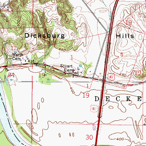 Topographic Map of Stuart Cemetery, IN