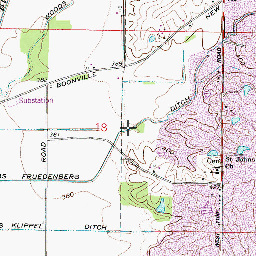 Topographic Map of Stubbs Fruedenberg Ditch, IN