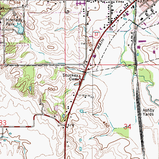 Topographic Map of Stuckey Cemetery, IN