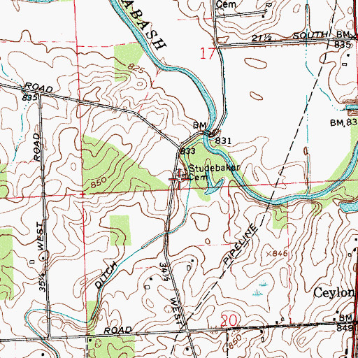 Topographic Map of Studebaker Cemetery, IN