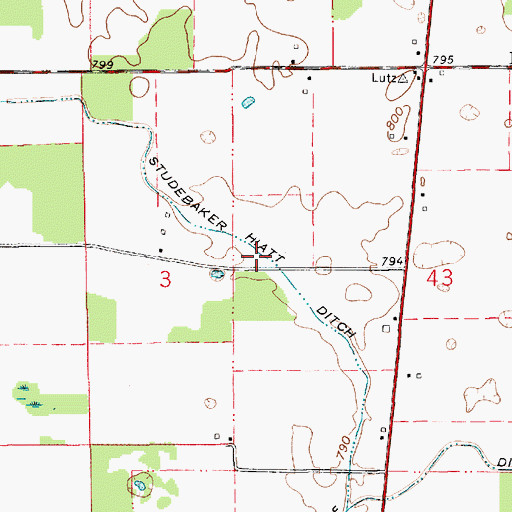Topographic Map of Studebaker Hiatt Ditch, IN