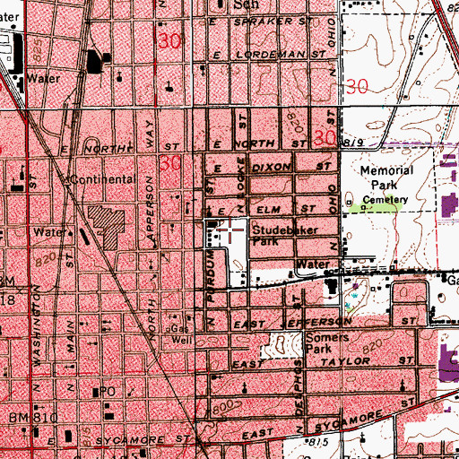 Topographic Map of Studebaker Park, IN