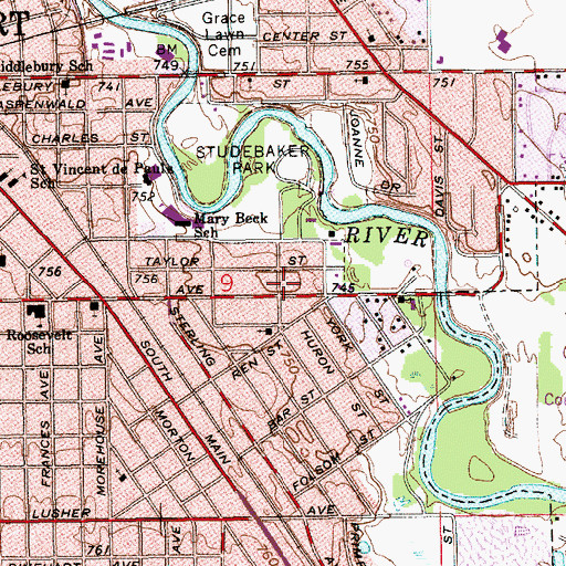 Topographic Map of Studebaker Park, IN