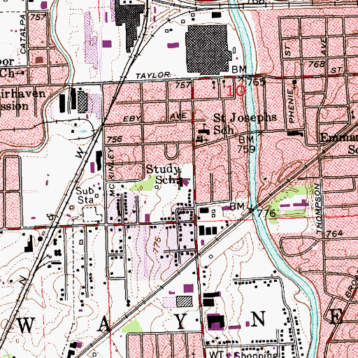 Topographic Map of Justin N Study Elementary School, IN