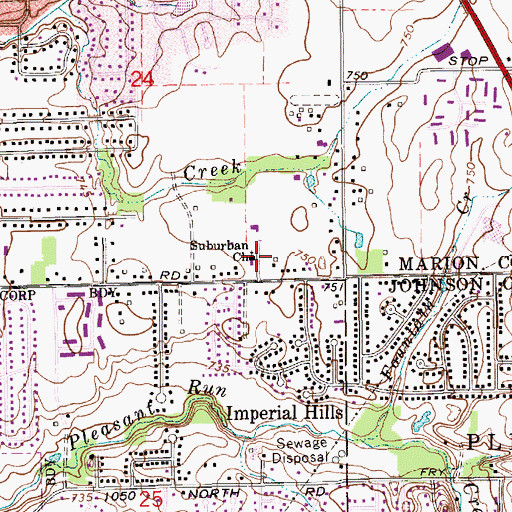 Topographic Map of Suburban Baptist Church, IN