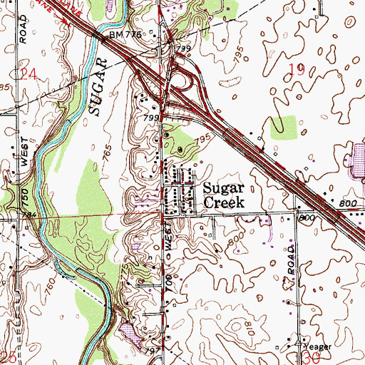 Topographic Map of Sugar Creek, IN