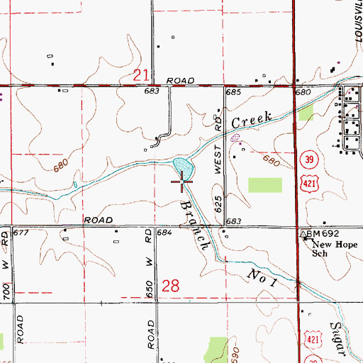 Topographic Map of Sugar Creek Branch Number One, IN