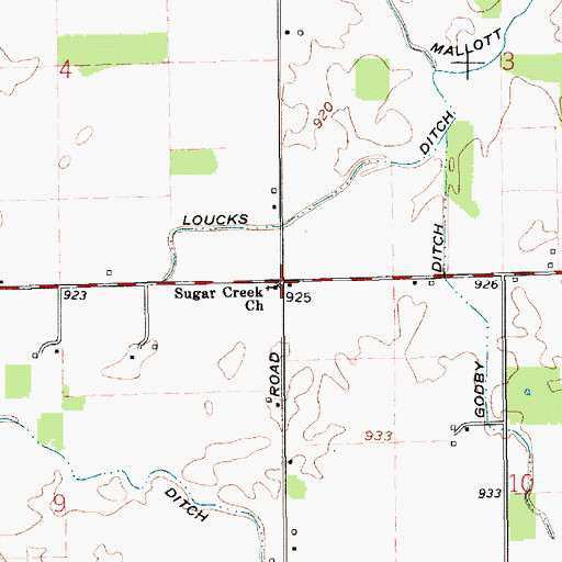 Topographic Map of Sugar Creek Church, IN