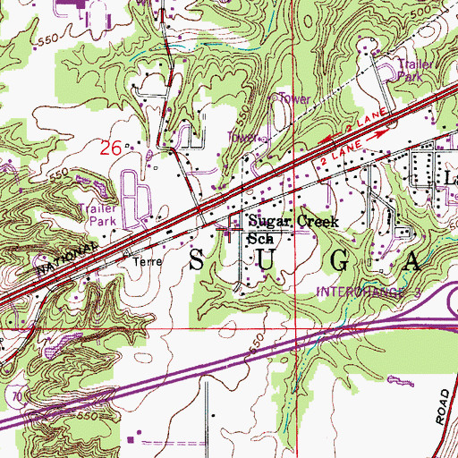 Topographic Map of Sugar Creek School, IN