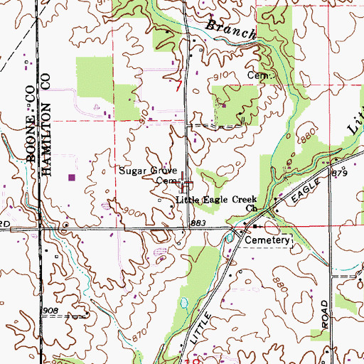 Topographic Map of Sugar Grove Cemetery, IN