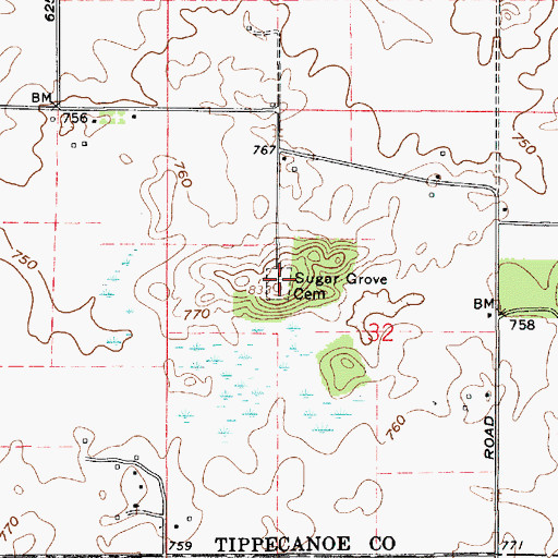 Topographic Map of Sugar Grove Cemetery, IN