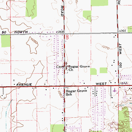 Topographic Map of Sugar Grove Church, IN