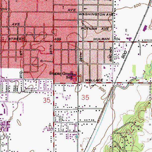 Topographic Map of Sugar Grove Elementary School, IN