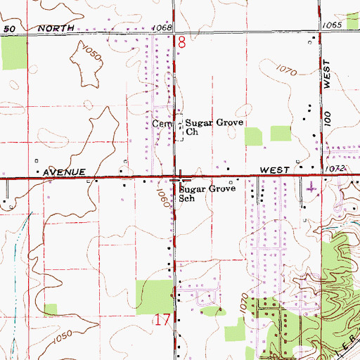 Topographic Map of Sugar Grove School, IN