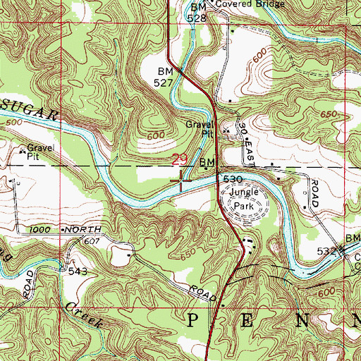 Topographic Map of Sugar Mill Creek, IN