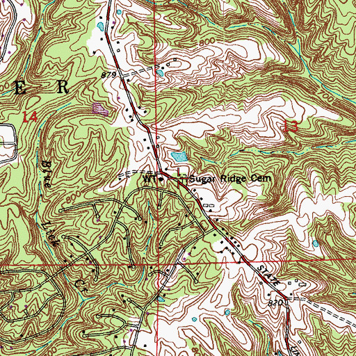 Topographic Map of Sugar Ridge Cemetery, IN