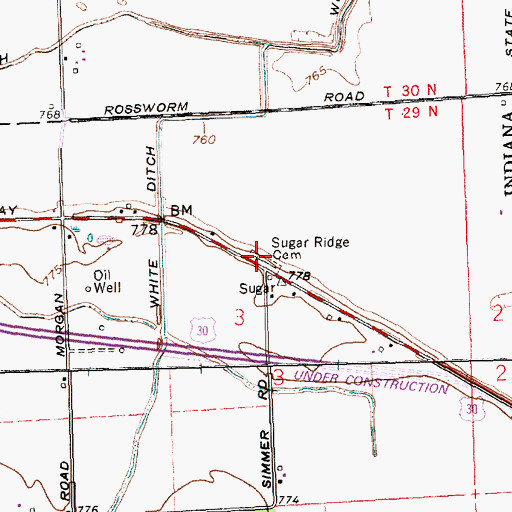 Topographic Map of Sugar Ridge Cemetery, IN