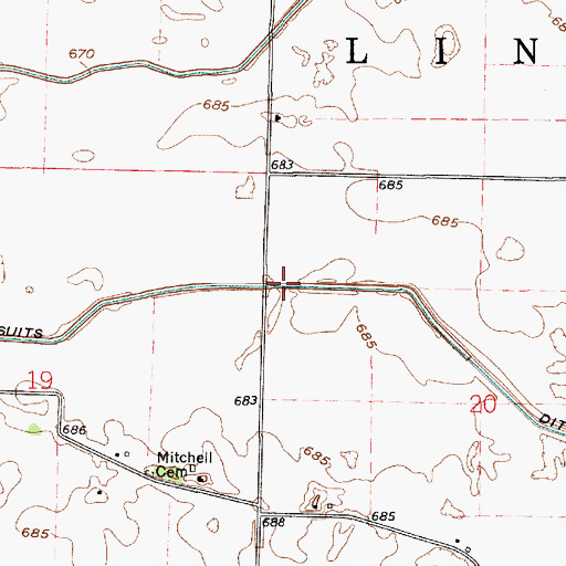 Topographic Map of Suits Ditch, IN