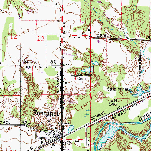 Topographic Map of Sullivan Cemetery, IN