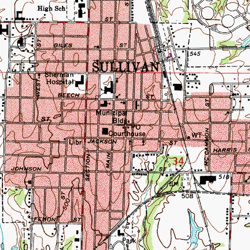 Topographic Map of Sullivan, IN
