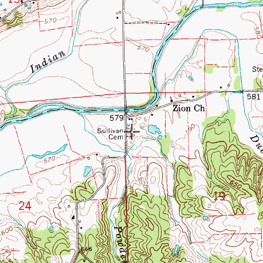 Topographic Map of Sullivan Cemetery, IN