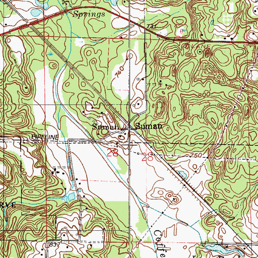 Topographic Map of Suman, IN