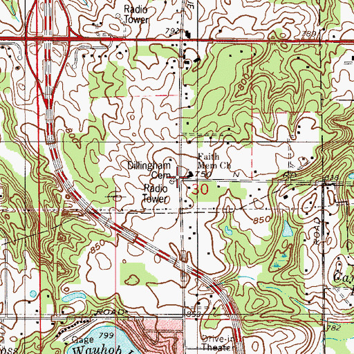 Topographic Map of Dillingham Cemetery, IN