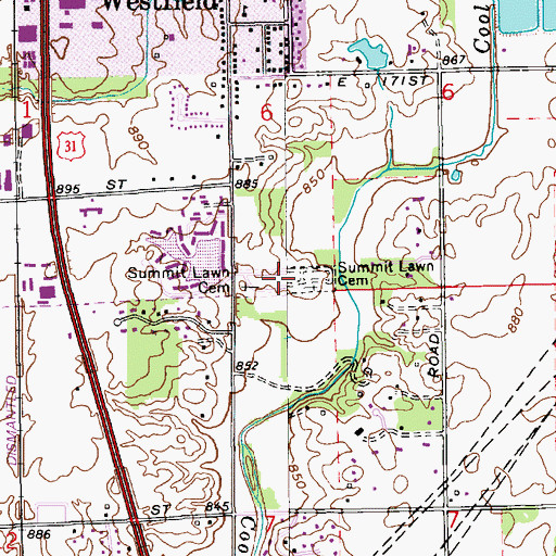 Topographic Map of Summit Lawn Cemetery, IN