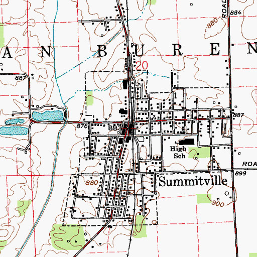 Topographic Map of Summitville, IN