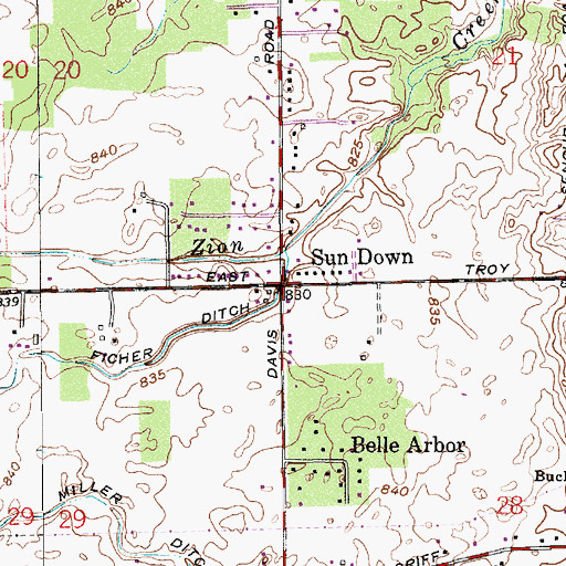 Topographic Map of Sun Down, IN