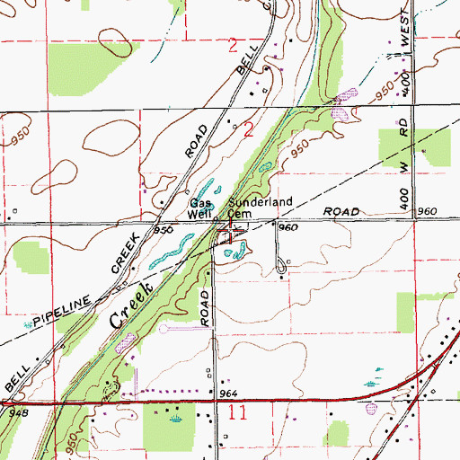 Topographic Map of Sunderland Cemetery, IN