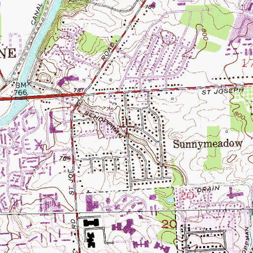 Topographic Map of Sunnymeadow, IN