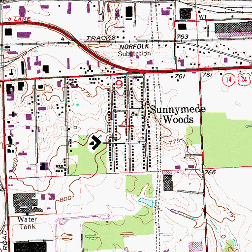 Topographic Map of Sunnymede Woods, IN