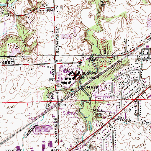Topographic Map of Sunnyside Sanitarium, IN