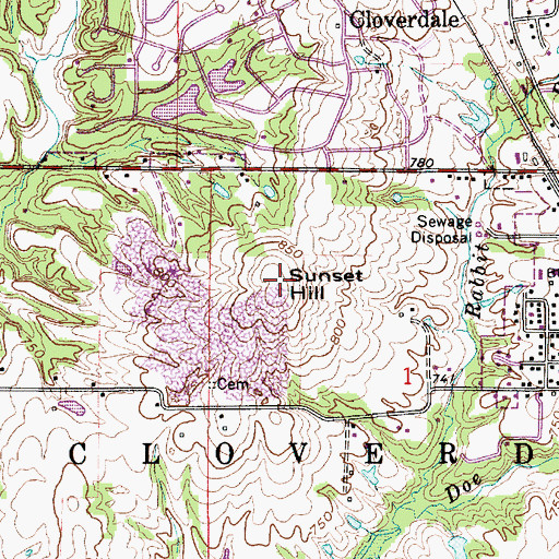 Topographic Map of Sunset Hill, IN