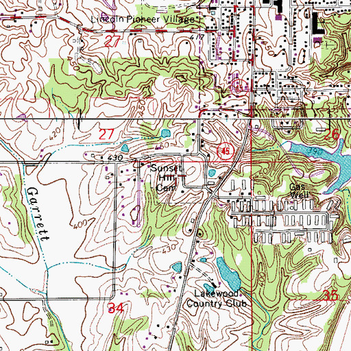 Topographic Map of Sunset Hill Cemetery, IN