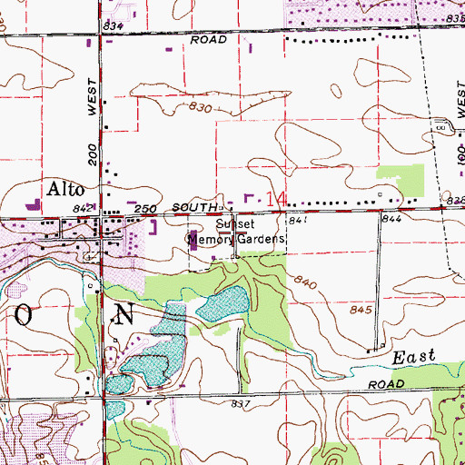 Topographic Map of Sunset Memory Gardens, IN