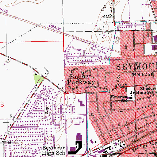 Topographic Map of Sunset Parkway, IN