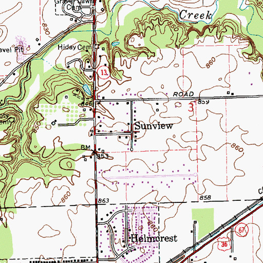 Topographic Map of Sunview, IN