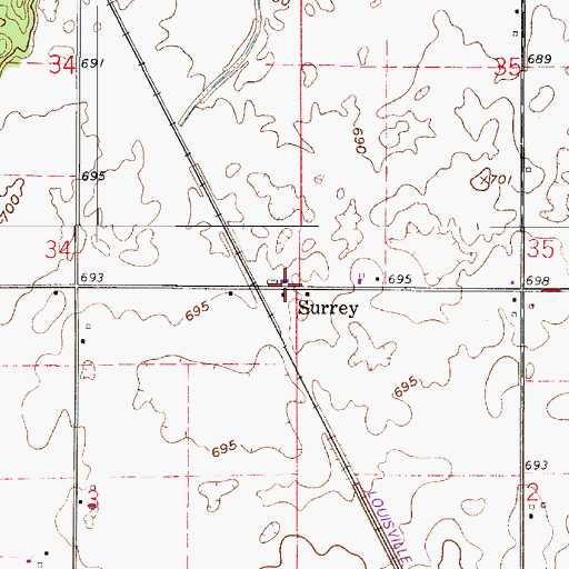 Topographic Map of Surrey, IN