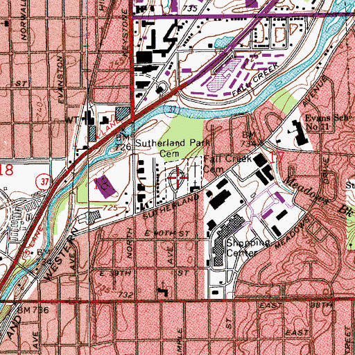 Topographic Map of Sutherland Park Cemetery, IN